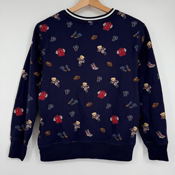 Polo Ralph Lauren‎ Boy's Bear Football Crewneck Sweatshirt Blue Size M 10-12 - Picture 7 of 9